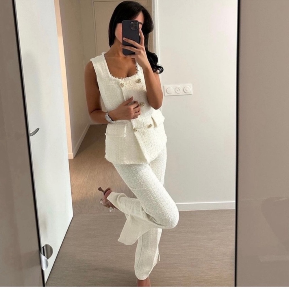 NWT Zara White Metallic Tweed Pants